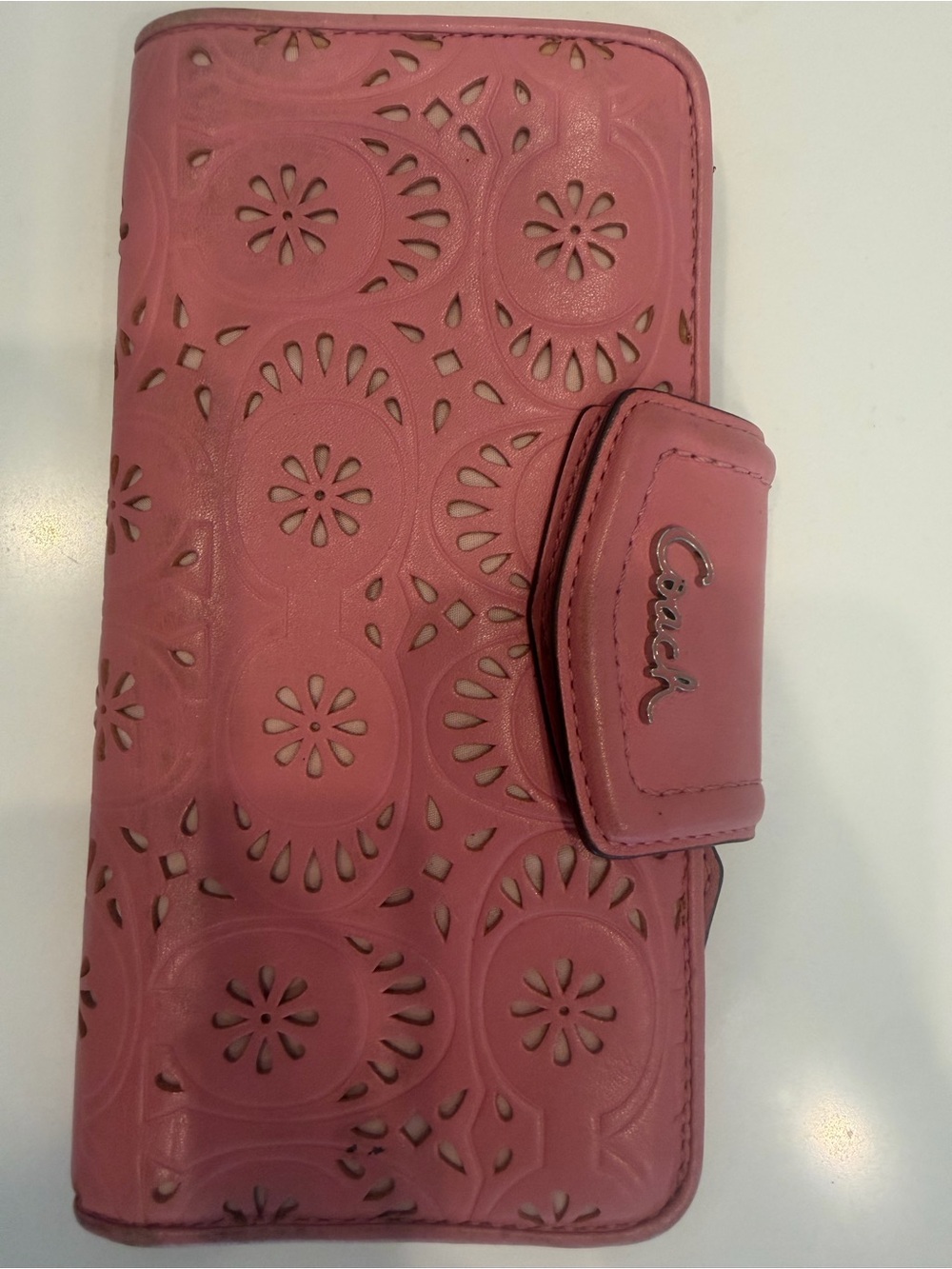 Coach Pink Floral Cutout Wallet-Style Phone Case